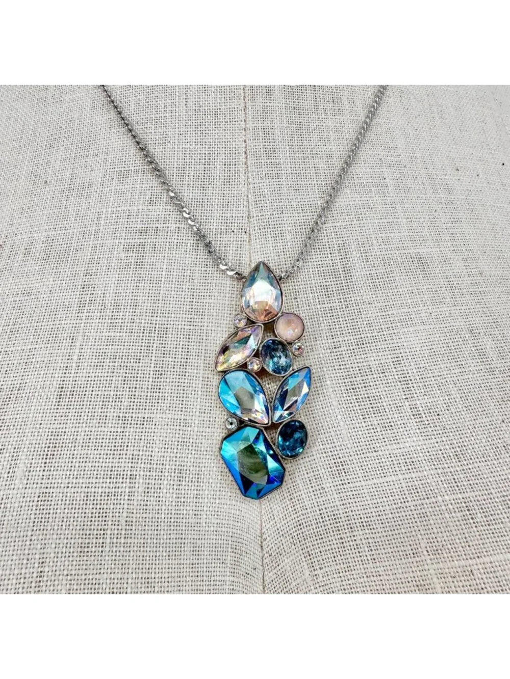 Touchstone Crystal Intrigue Pendant Necklace Silver Chain