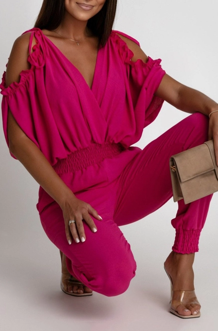 Azelia Cold Shoulder Jumpsuit-Hot Pink - Small - Size 8
