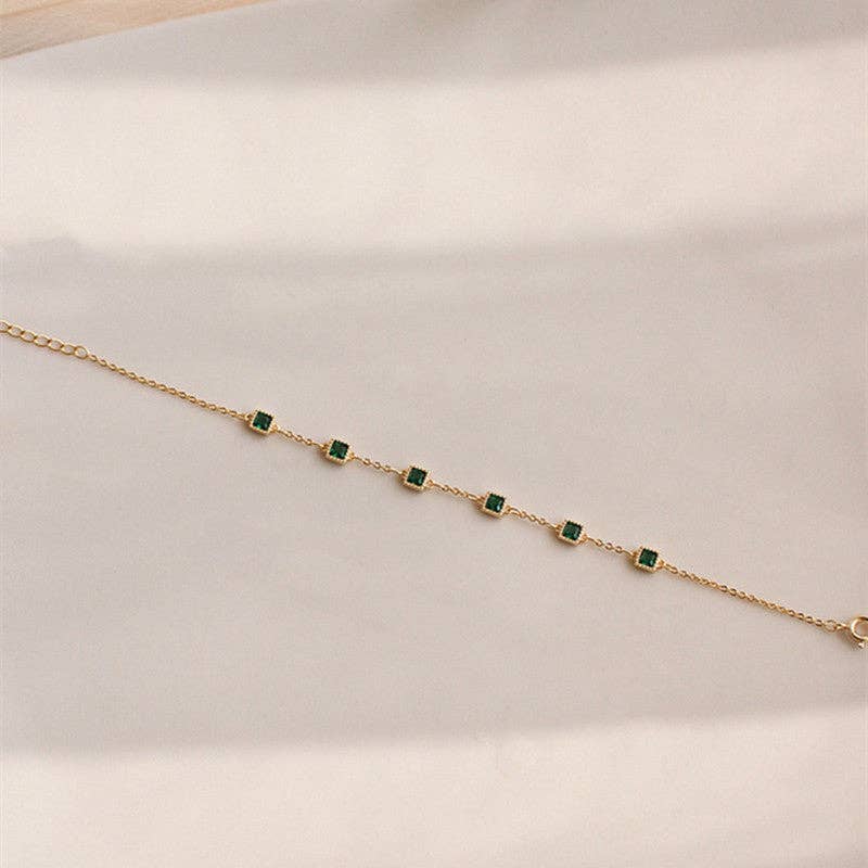 Green Color Gemstone Wedding Bracelet in 925 Sterling Silver