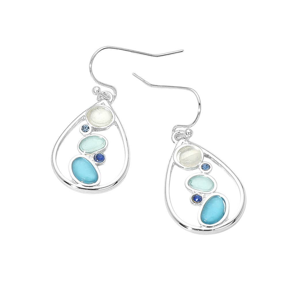 Sea Glass Teardrop Charm Drop Dangle Earrings