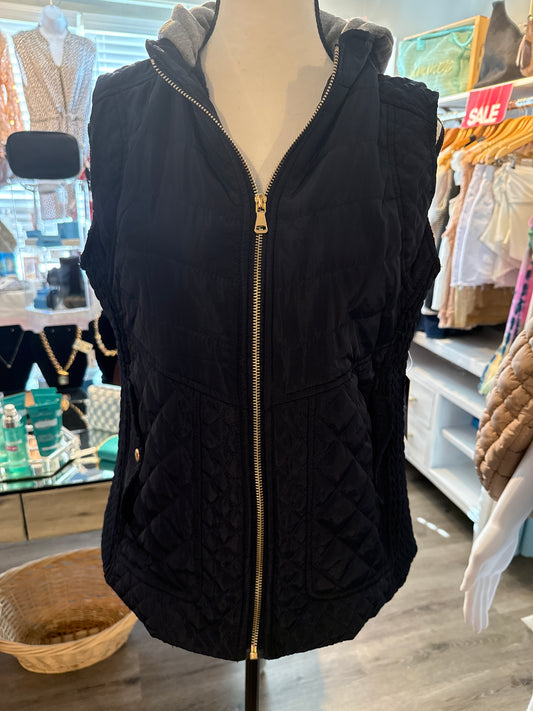 Louise Paris Black Quilted Hooded Vest