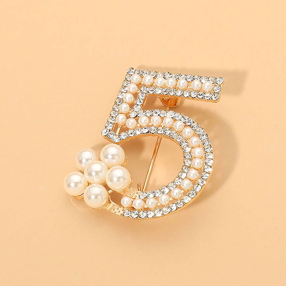 Pearl Embellished Number Five Bling