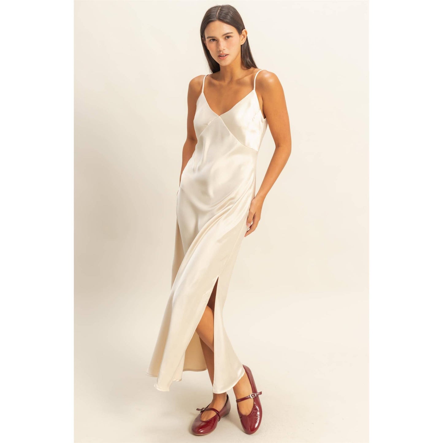Satin Midi Dress With A Side Slit