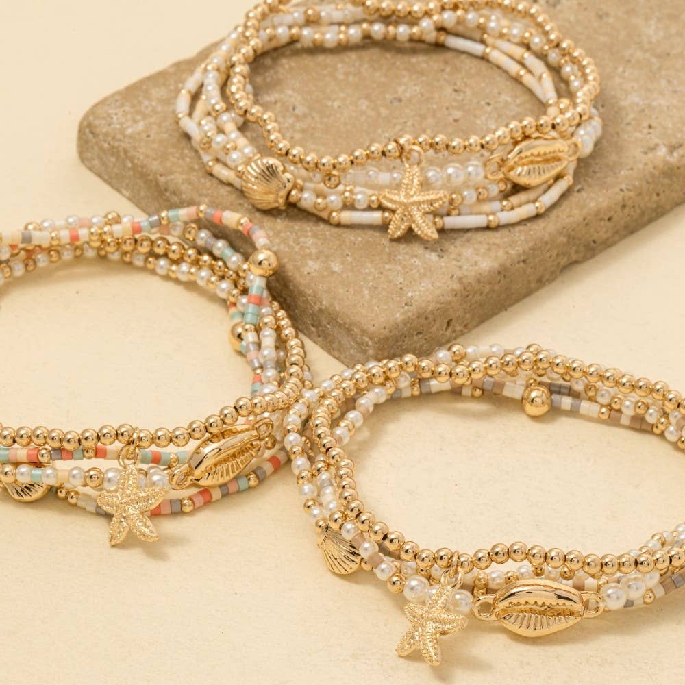 Sea Life Charms Mixed Mini Beaded Bracelet Set