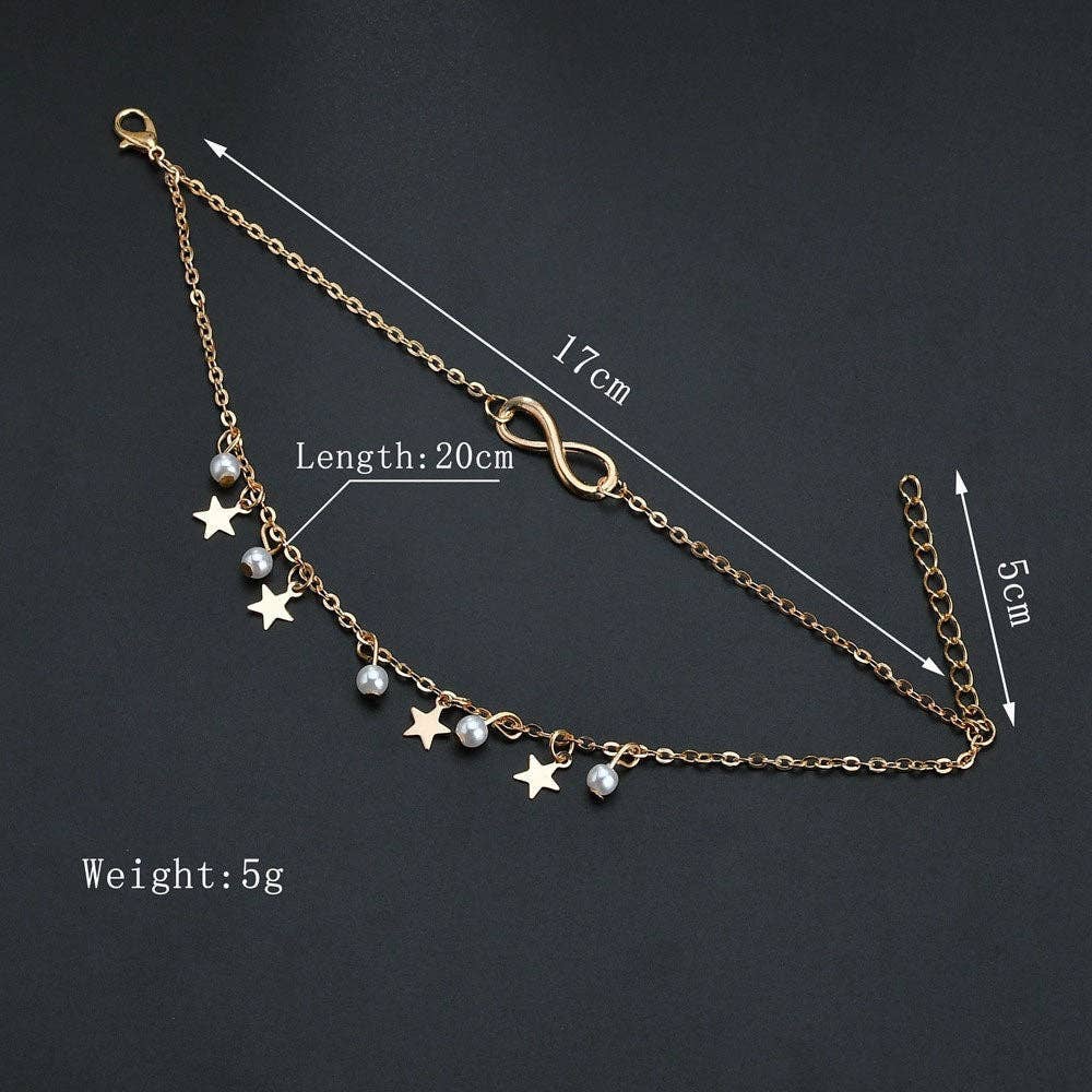 Star Mobius Layered Ankle Bracelet Anklet in Solid Copper