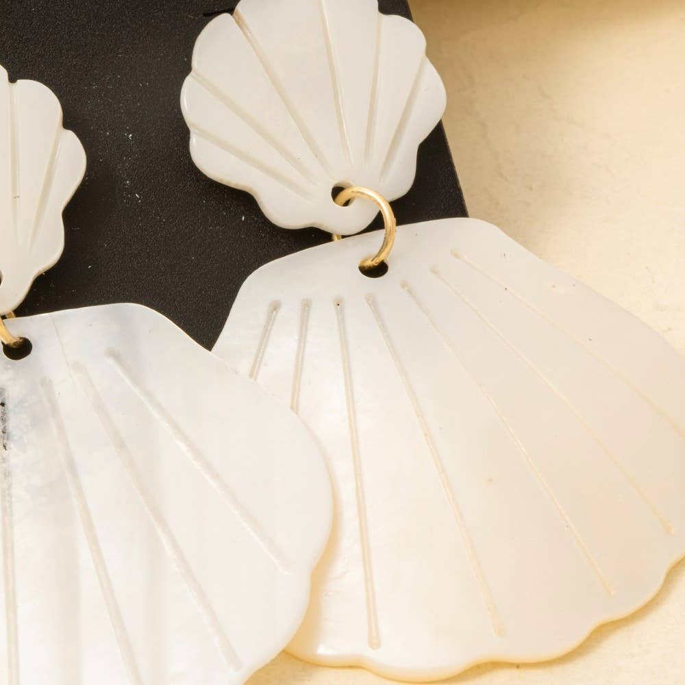 Mother Of Pearl Clam Shell Dangle Earrings
