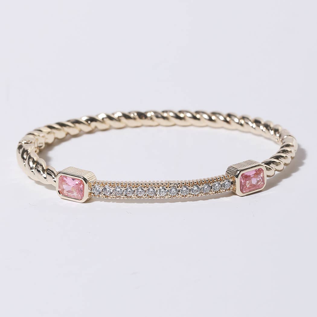 Gold Plated CZ Cable Bangle Bracelet