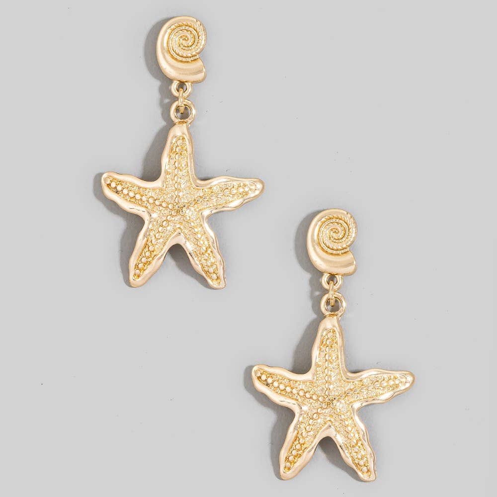 Spiral Shell And Starfish Dangle Drop Earrings