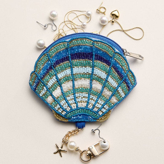Starfish Charm Keychain Seed Beaded Shell Mini Pouch Bag