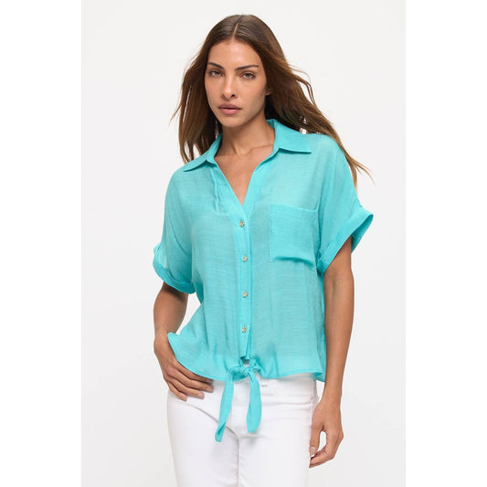 TIE FRONT BUTTON DOWN SHIRT