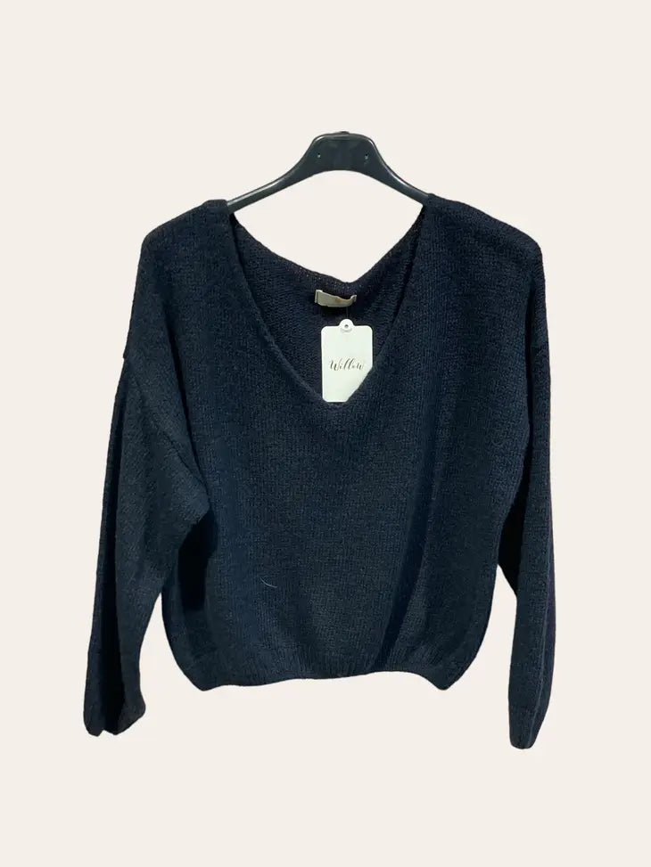 V-Neck Crop Sweater with A Tight Hem