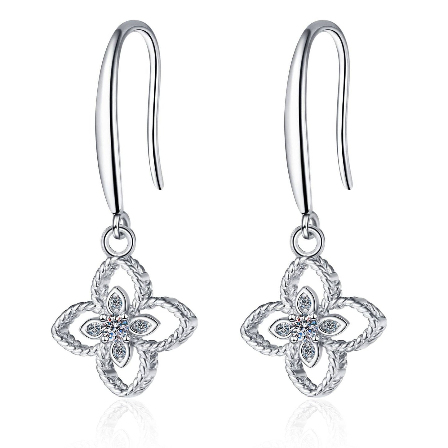 Moissanite Four Leaf Clover Dangling 925 Sterling Silver