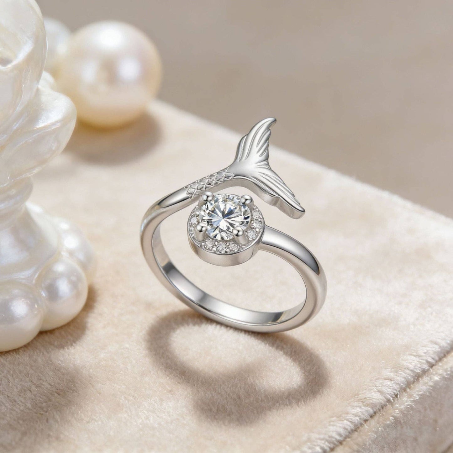 Dainty CZ Mermaid Tail Adjsutable Ring in Solid Copper
