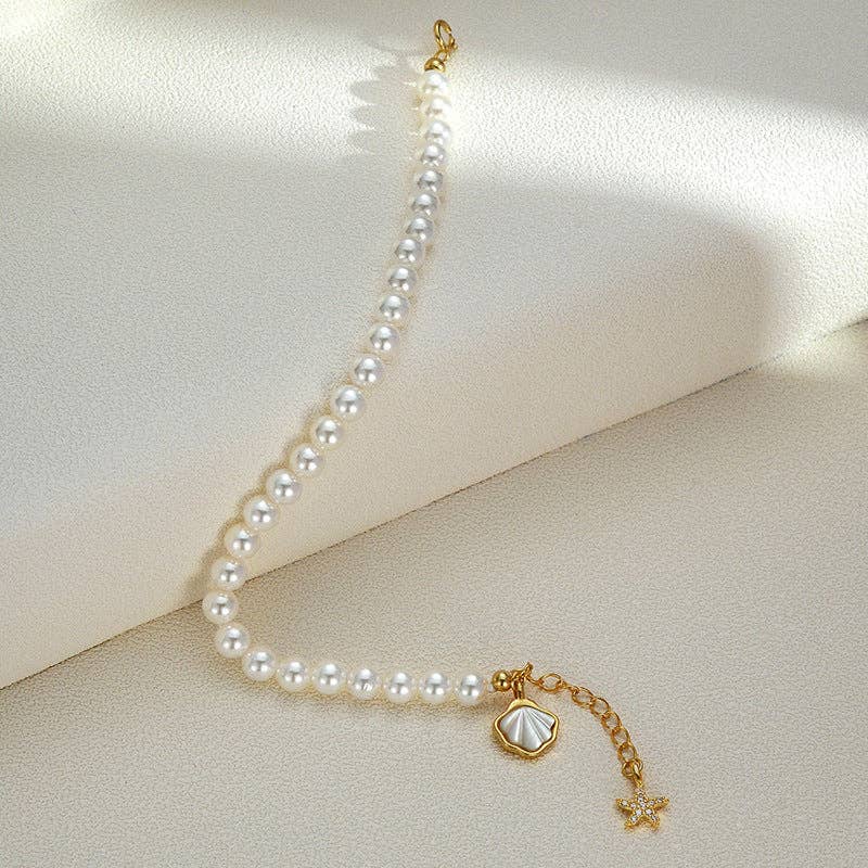 Seashell Starfish Pearl Bracelet in 925 Sterling Silver