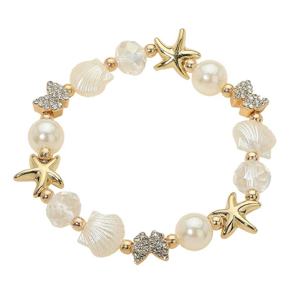 Starfish Bow Shell Pearl Beaded Stretch Bracelets