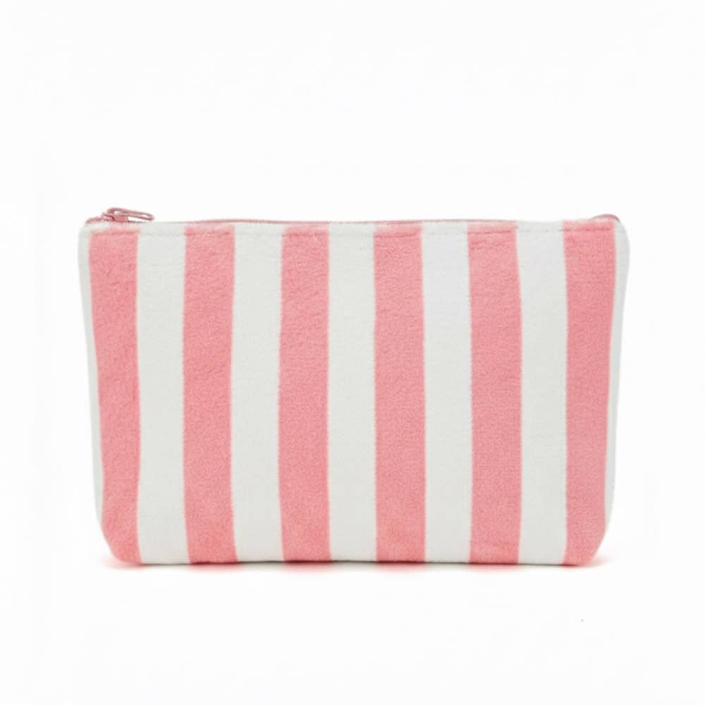 Striped Terry Cloth Cosmetic Pouch Bag