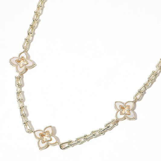 14K Gold Plated CZ Paved/Mother of Pearl Clover Necklace