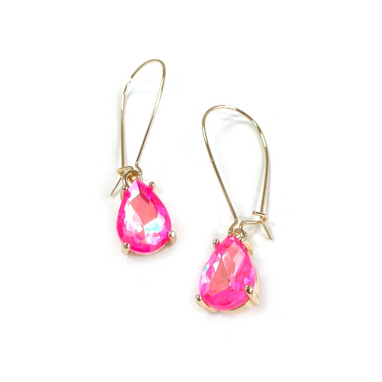 Midi Size Teardrop 5A Grade Glass Drop Kidney Wire Earrings