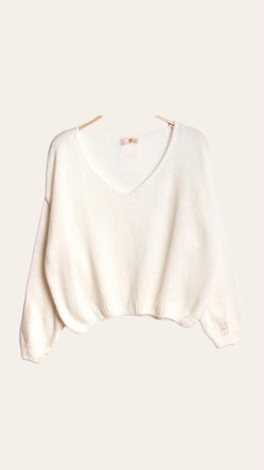 V-Neck Crop Sweater with A Tight Hem