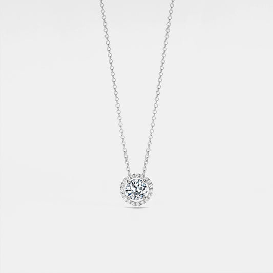 Four-Prong Moissanite Halo Necklace