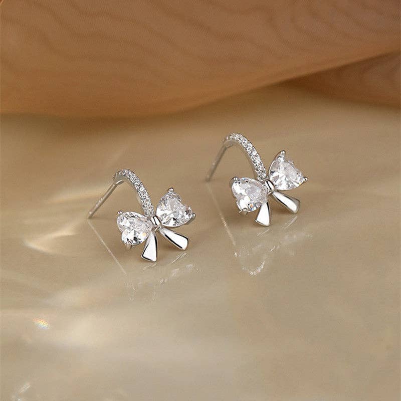 Dainty Bow Tie Wedding Hoop Earrings in 925 Sterling Silver