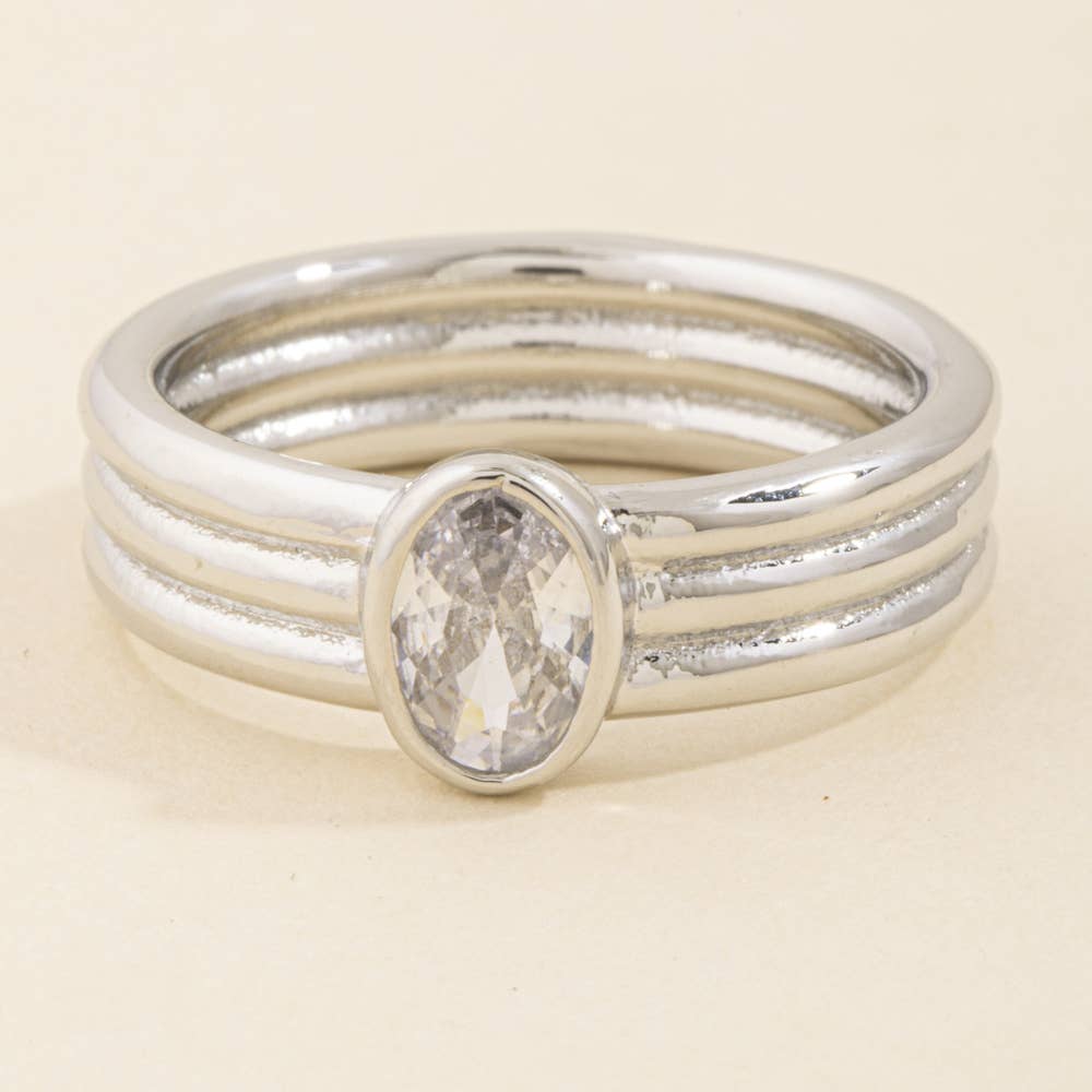 Gold Dipped Triple Band Oval Bezel Cz Ring