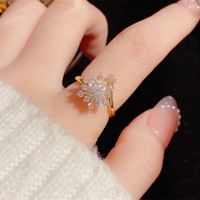 Snowflake Anxiety Fidget Spinner Band Ring in Solid Copper