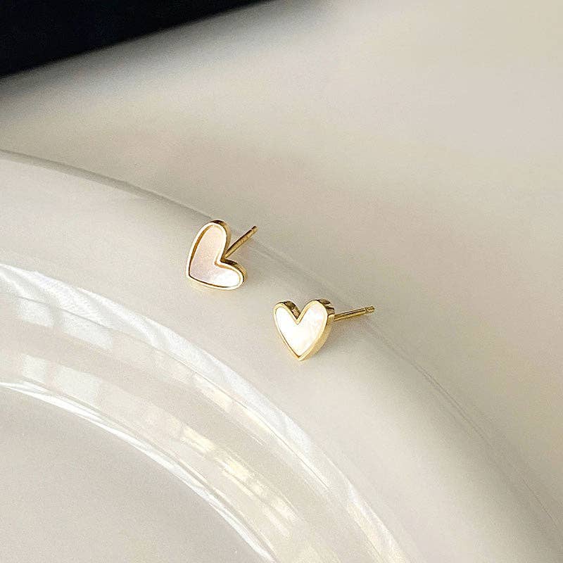 Mother Of Pearl Heart Stud Earrings in 925 Sterling Silver