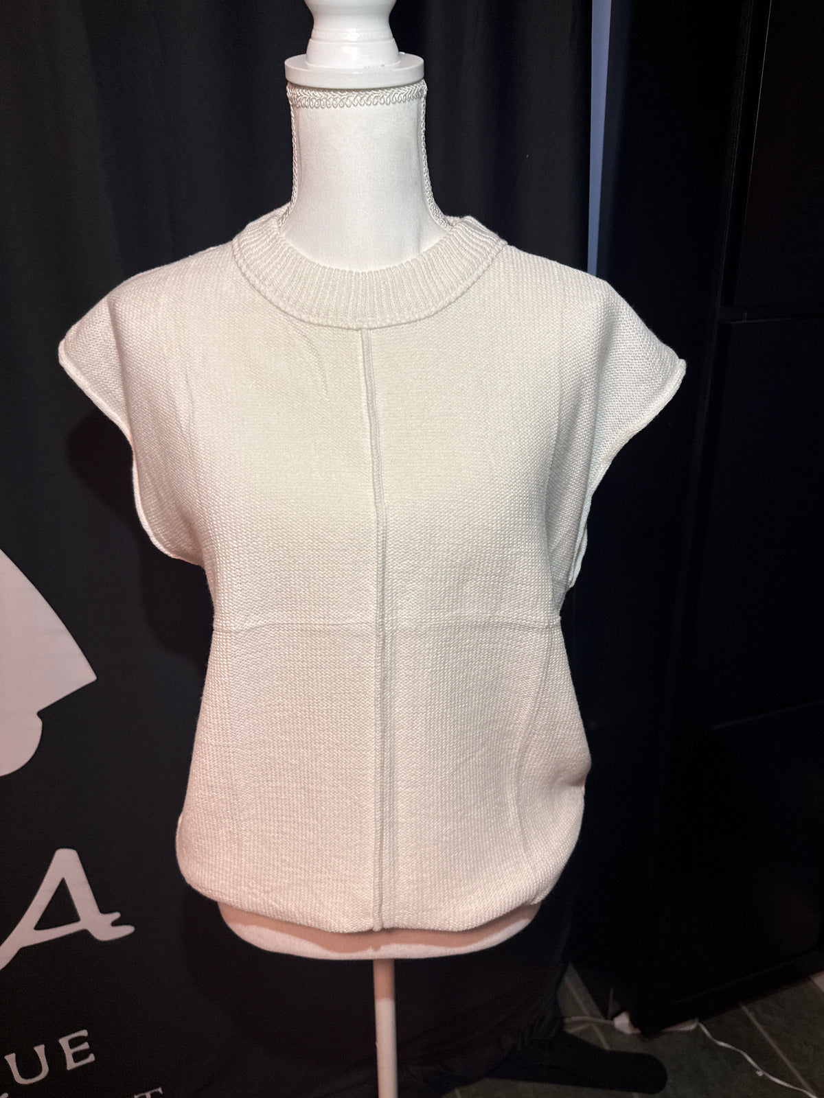Cream Short Sleeve Knit Top