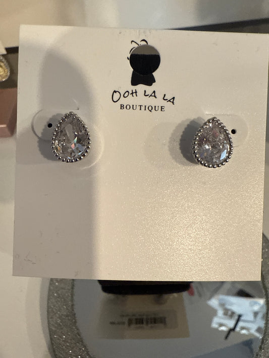 CZ Lrg Tear Silv Studs