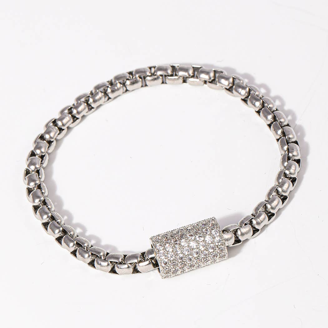 Box Chain CZ Bar Magnet Closure Bracelet