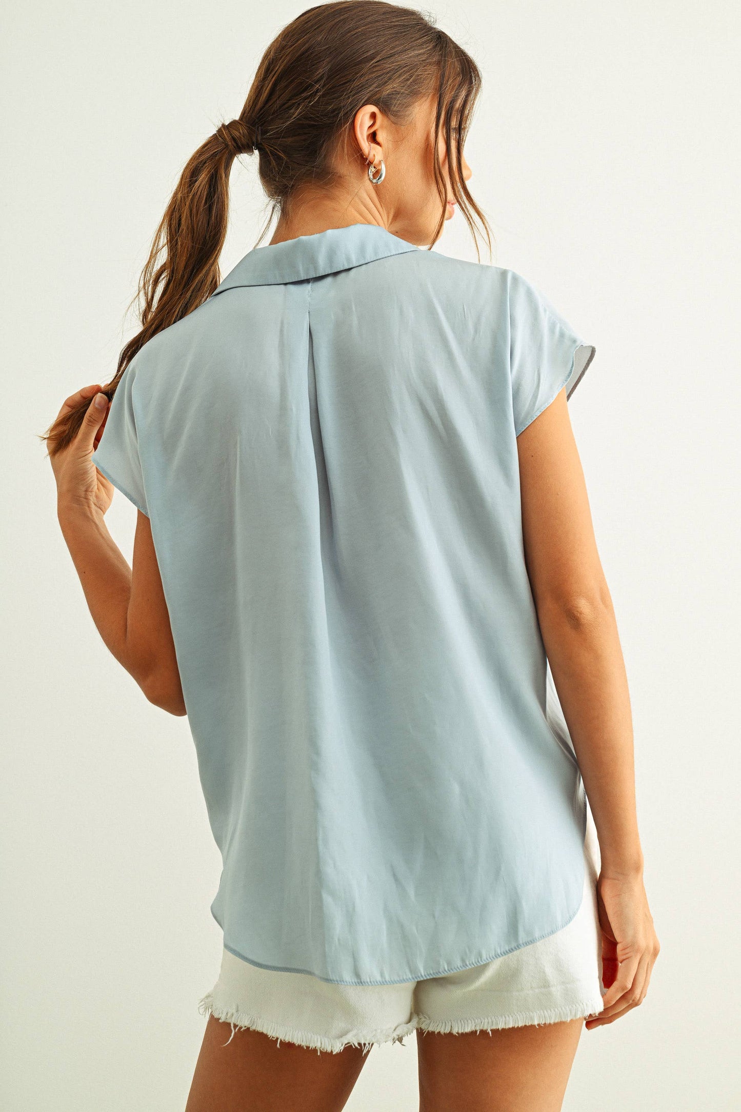 BUTTON DOWN CAP SLEEVE SHIRTS