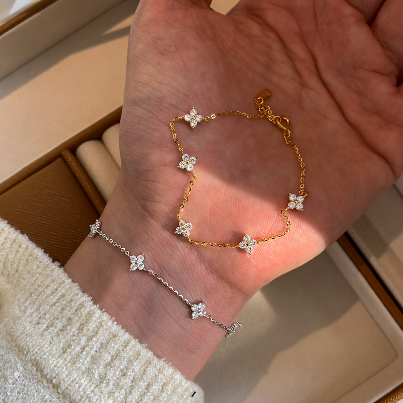 Four Leaf Clover Charm Stacking Bracelet in Stainless Steel