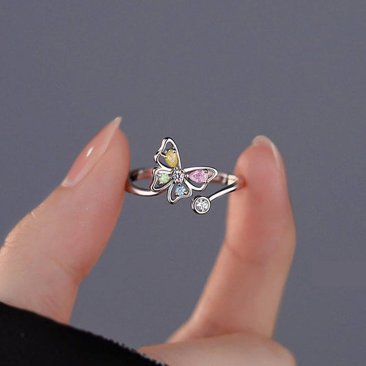 Color Butterfly Stacking Bypass Ring in 925 Sterling Silver