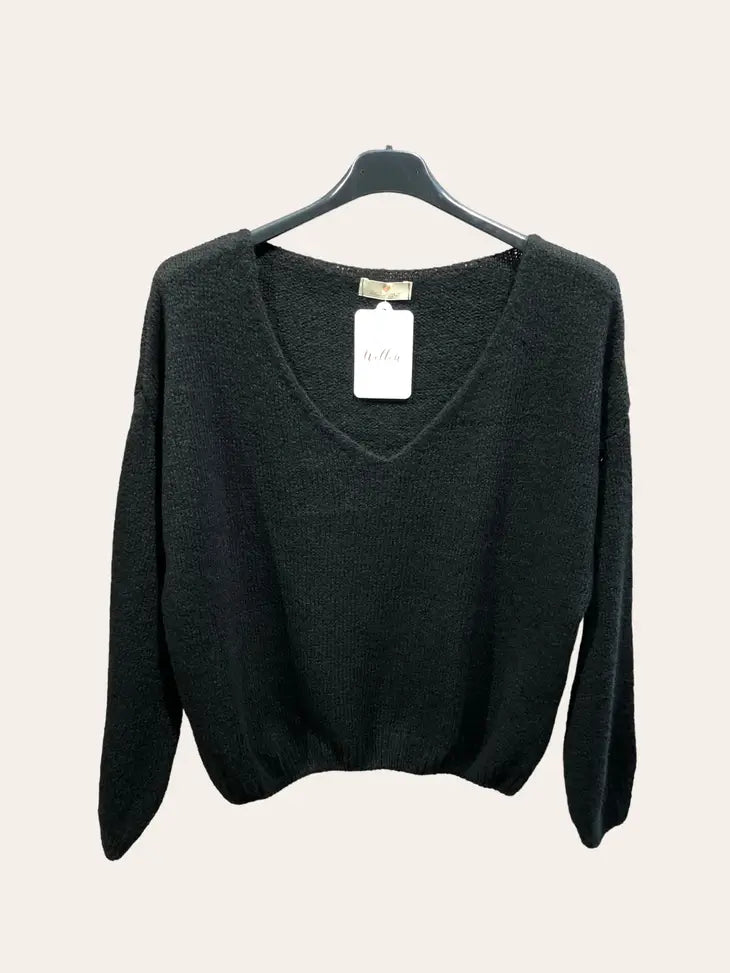 V-Neck Crop Sweater with A Tight Hem