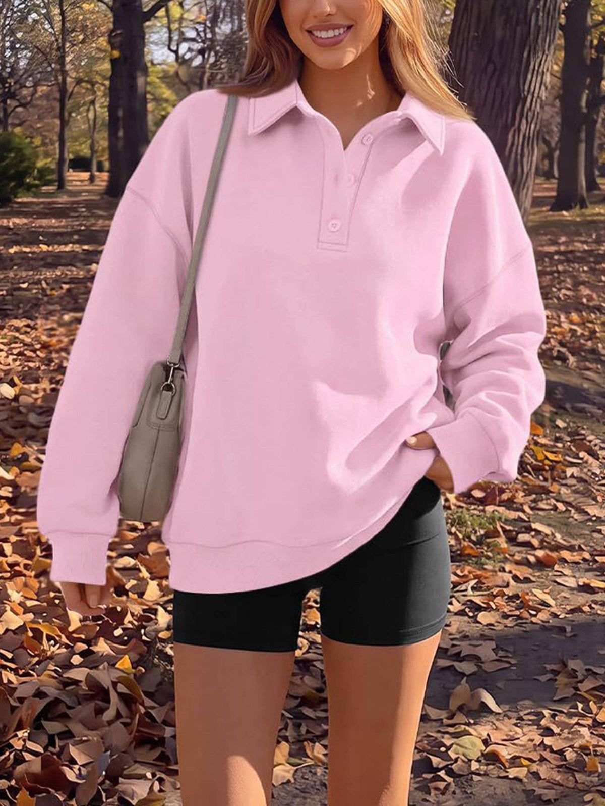Polo Collar Half Button Oversized Sweatshirt