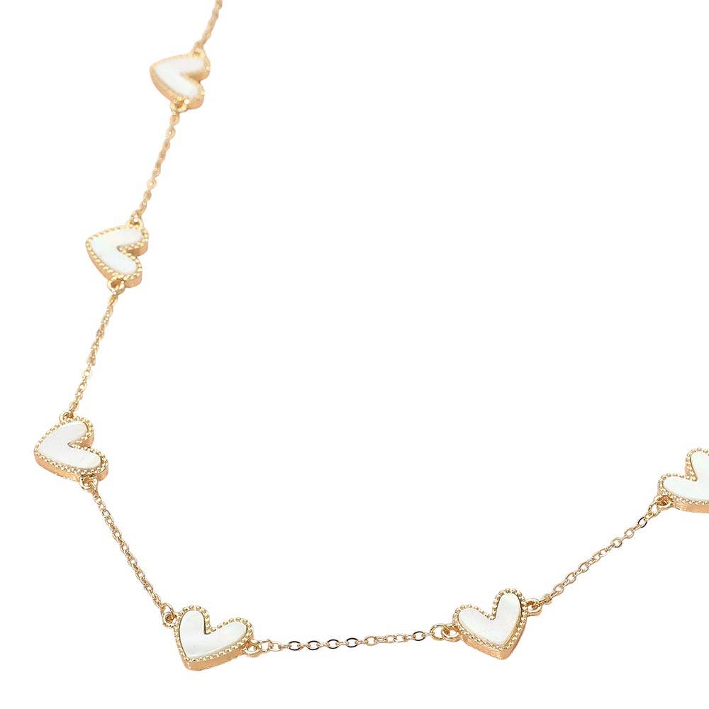 Mother of Pearl Heart Charm Station Necklace