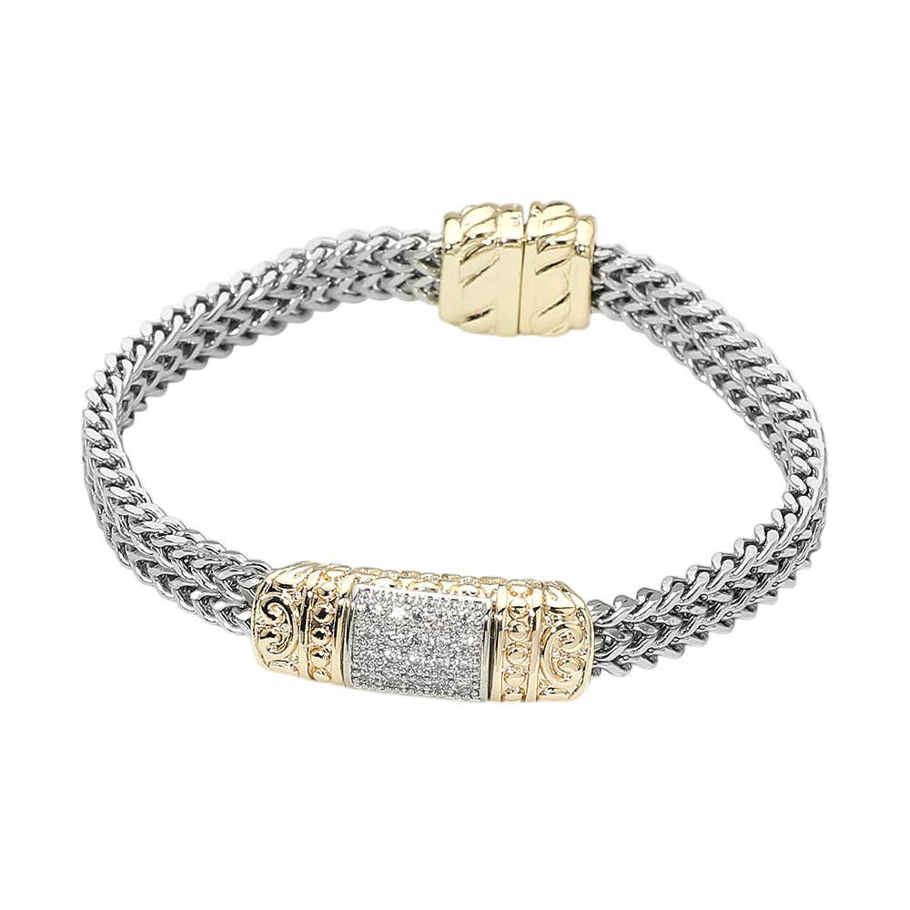 14K Gold Plated Two Tone CZ Magnetic Bracelet