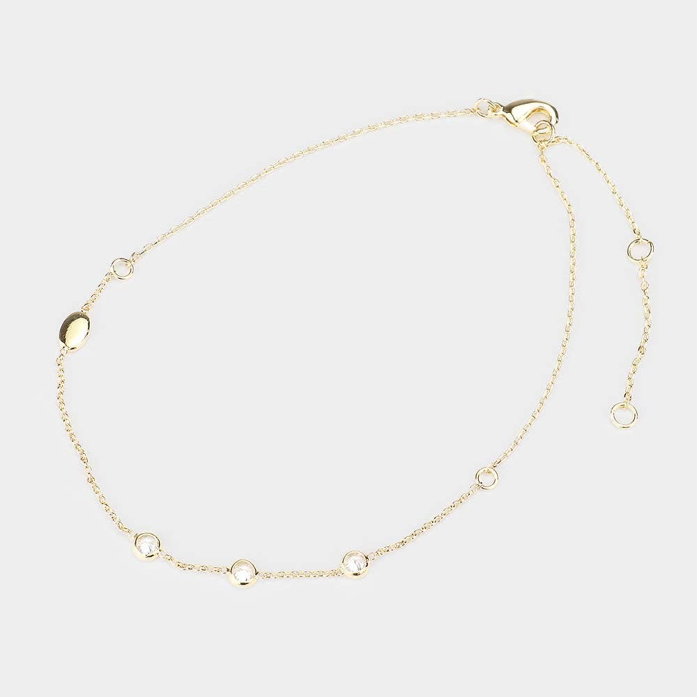 Gold Dipped Triple Round CZ Accented Anklet