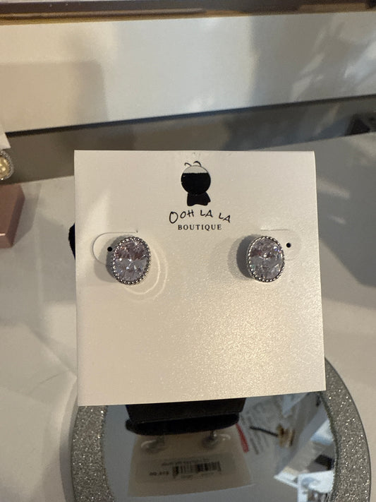 CZ Lrg Oval Silv Studs
