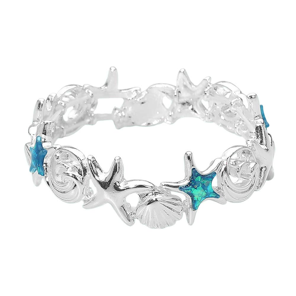 Coastal Starfish Shell Wave Link Stretch Bracelet