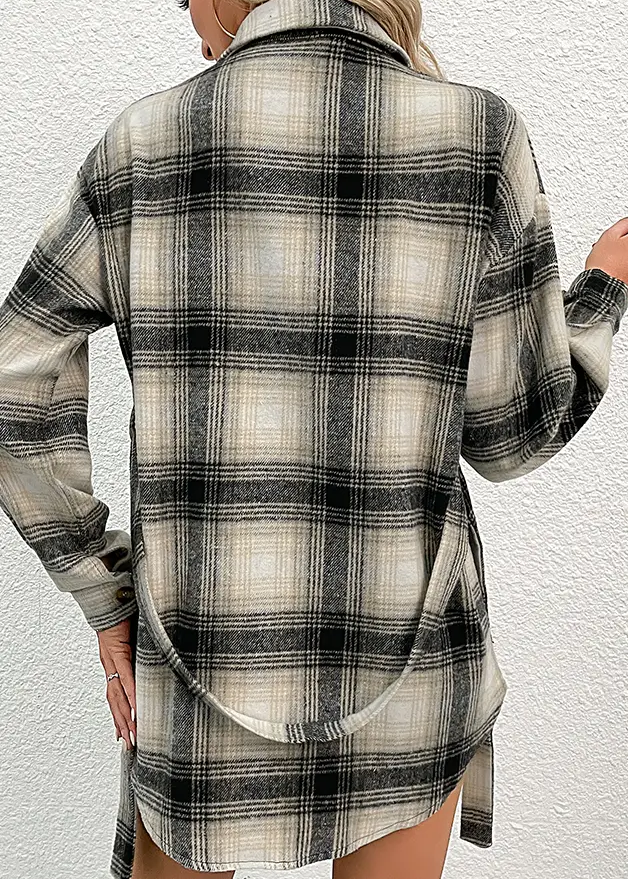 Black with Khaki Plaid Pocketed Oversize Shackets