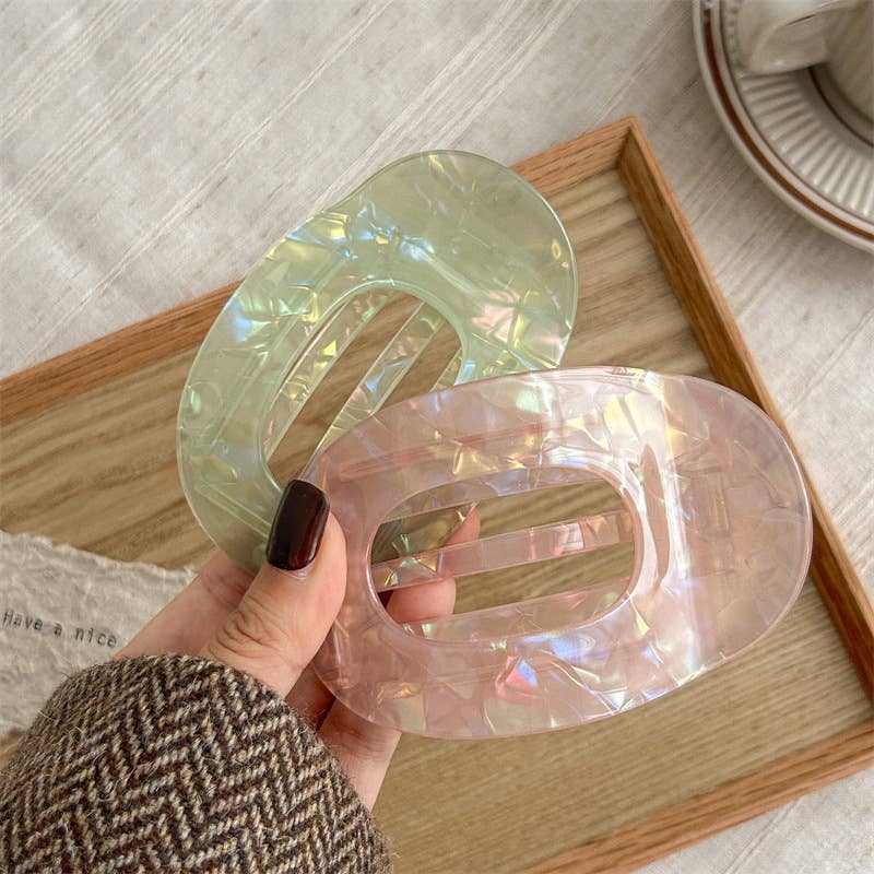 Iridescent Oval Flat Hair Claw Clip