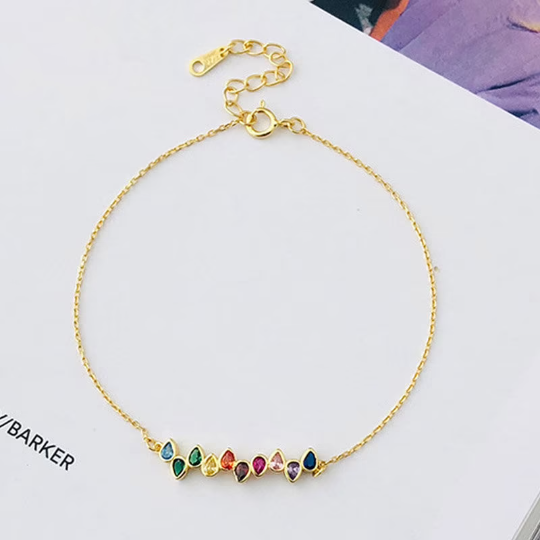 Rainbow Color Teardrop Gem Bracelet in 925 Sterling Silver