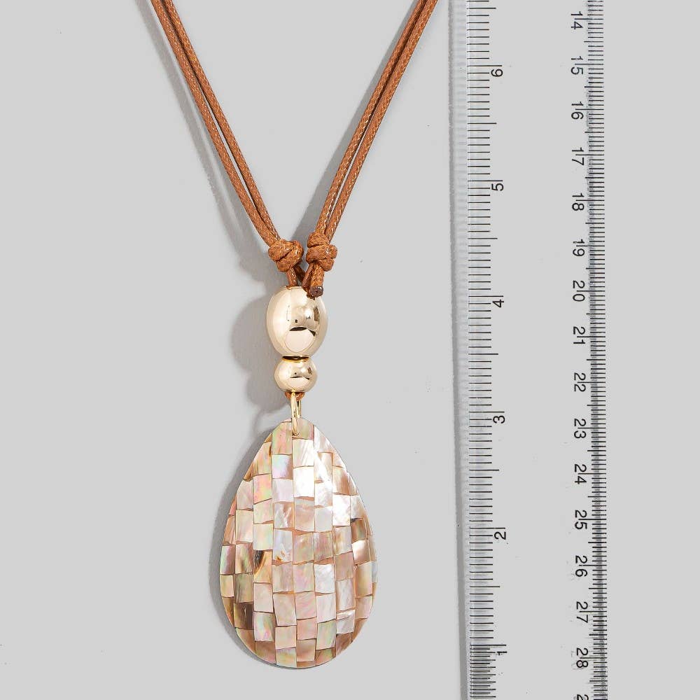 Large Mosaic Tear Drop Pendant Cord Necklace