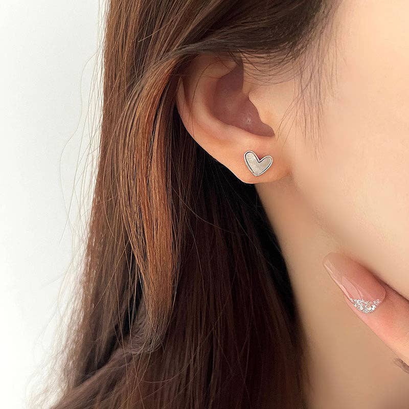 Mother Of Pearl Heart Stud Earrings in 925 Sterling Silver