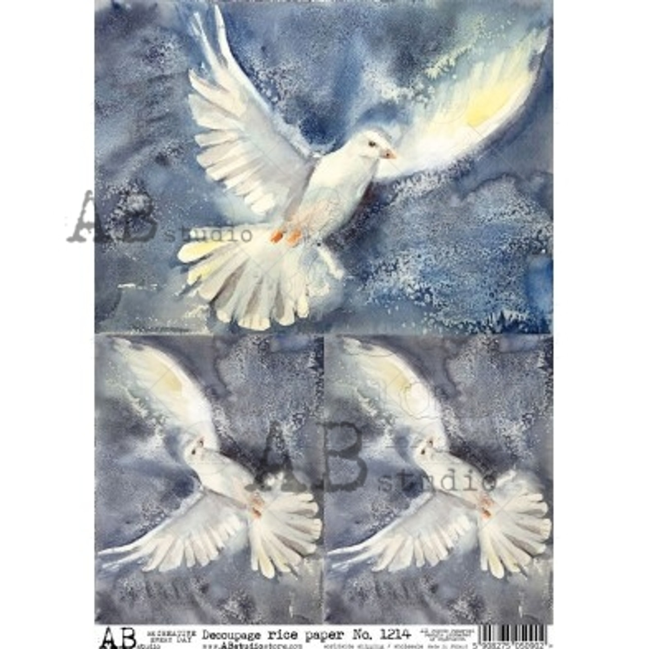 AB Studios 3 Watercolor Doves A4 Rice Paper