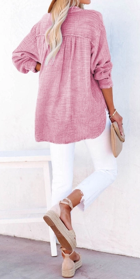 Crinkle Textured Loose Henley Top