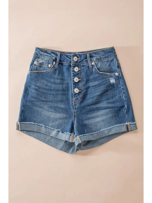 Folded Hem Button Fly Denim Shorts