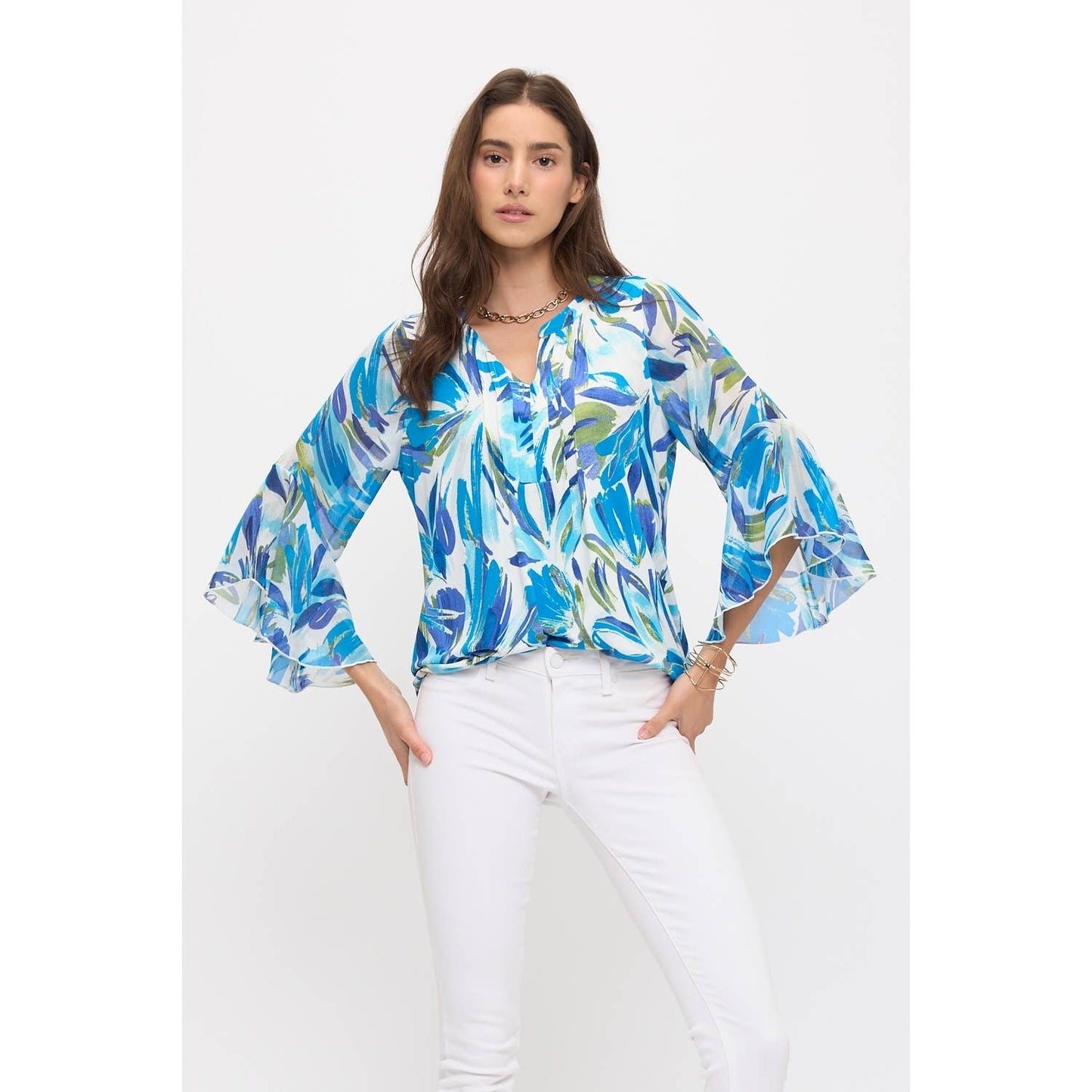 FLORAL MIX MEDIA PINTUCK BLOUSE
